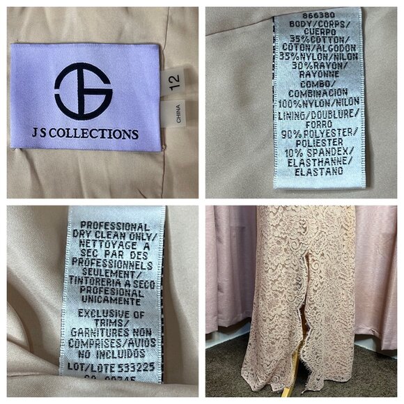 NWT  JS Collections 12 Formal Pink/beige Intricate Lace Elegant Maxi Weddings - Picture 12 of 16